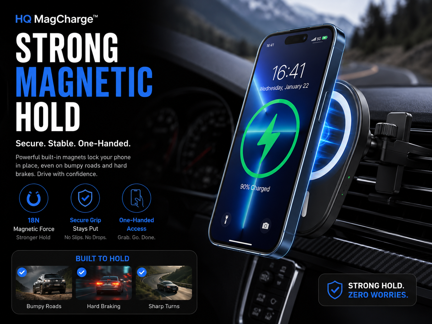 HQ MagCharge™ 360° Wireless Car Charger