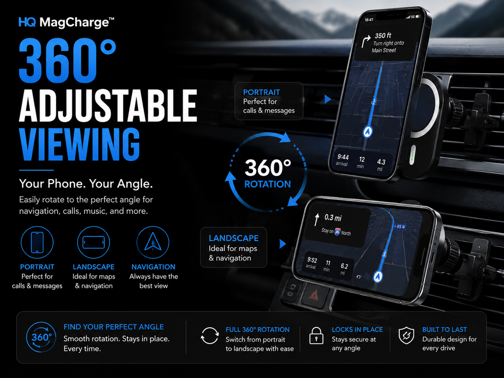 HQ MagCharge™ 360° Wireless Car Charger