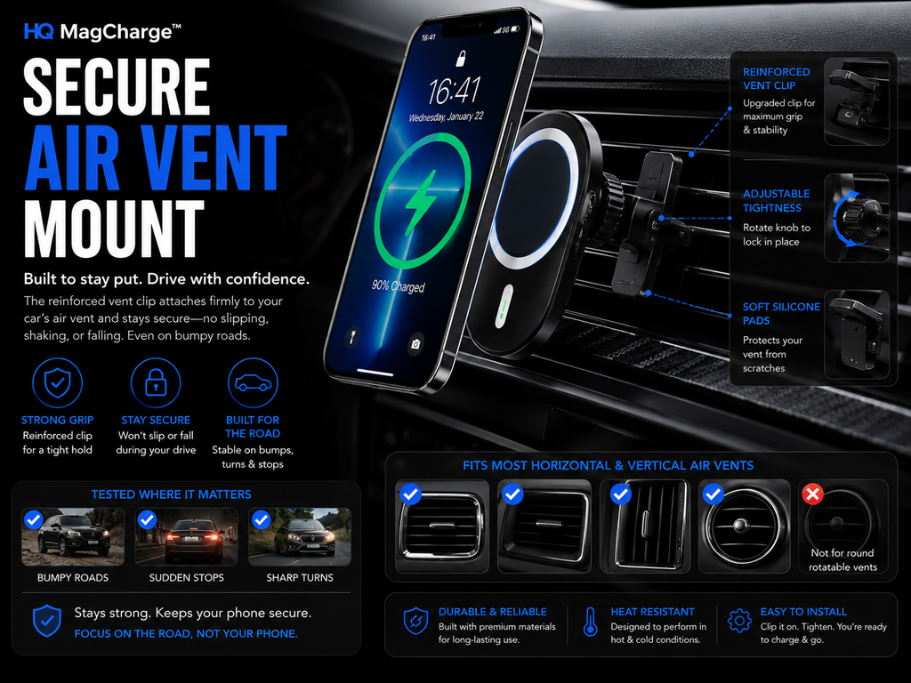 HQ MagCharge™ 360° Wireless Car Charger